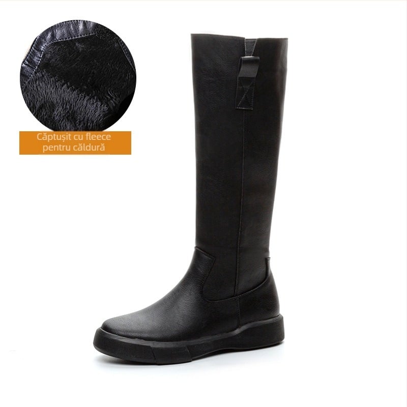 Cizme Martin din piele naturală vintage pentru femei, cizme de cavaler cu talpă groasă și căptușeală din fleece, toamna și iarna, cizme lungi, cizme înalte, toate asortate