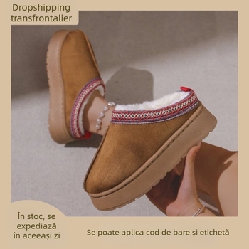 În stoc Cizme de zăpadă pentru femei, iarna, la modă nouă, dintr-o singură bucată, Baotou, papuci cu platformă, pantofi caldi din bumbac, talpă groasă pentru femei