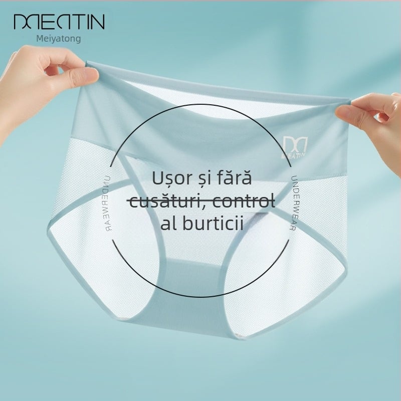 Meiya Ting Ice Silk Cool Feet Big Mouth Lenjerie de damă de vară ușoară permeabilă din bumbac între picioare, talie înaltă, abdomen, colorare lenjerie intimă