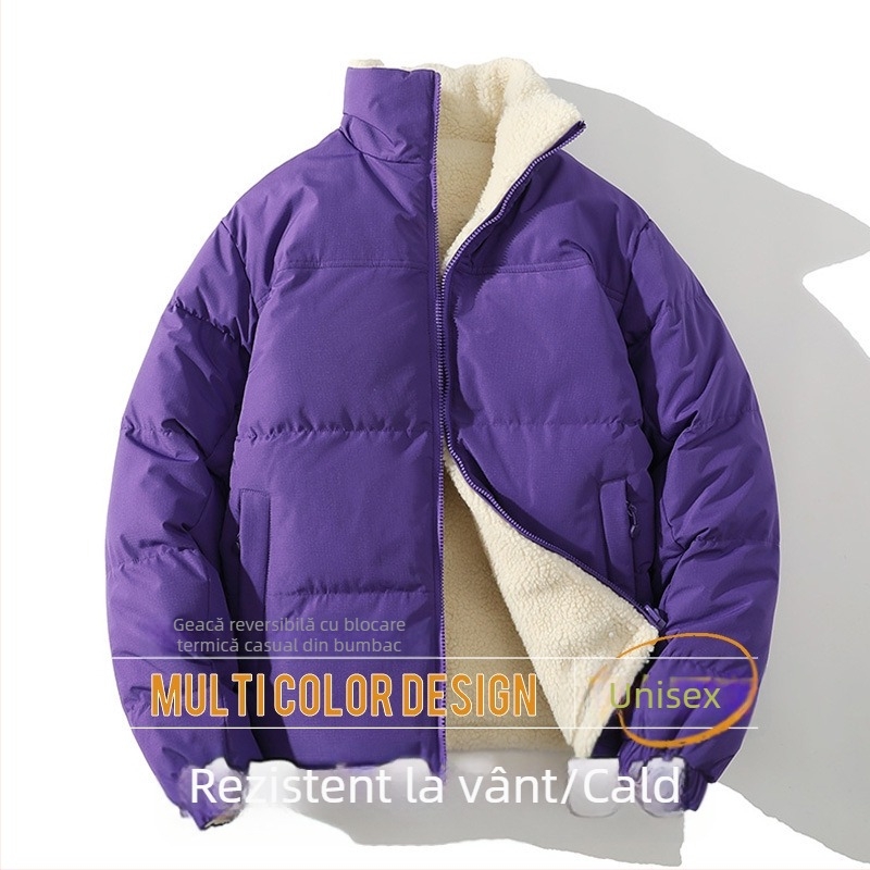 [Îmbrăcăminte cu două fețe] 2024 Iarna nouă, haină japoneză cu două fețe, din lână de miel, căptușită cu bumbac, pentru adolescenți, haină la modă pentru exterior, de marcă, căptușită cu bumbac