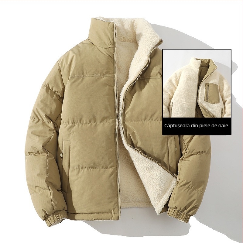 [Îmbrăcăminte cu două fețe] 2024 Iarna nouă, haină japoneză cu două fețe, din lână de miel, căptușită cu bumbac, pentru adolescenți, haină la modă pentru exterior, de marcă, căptușită cu bumbac