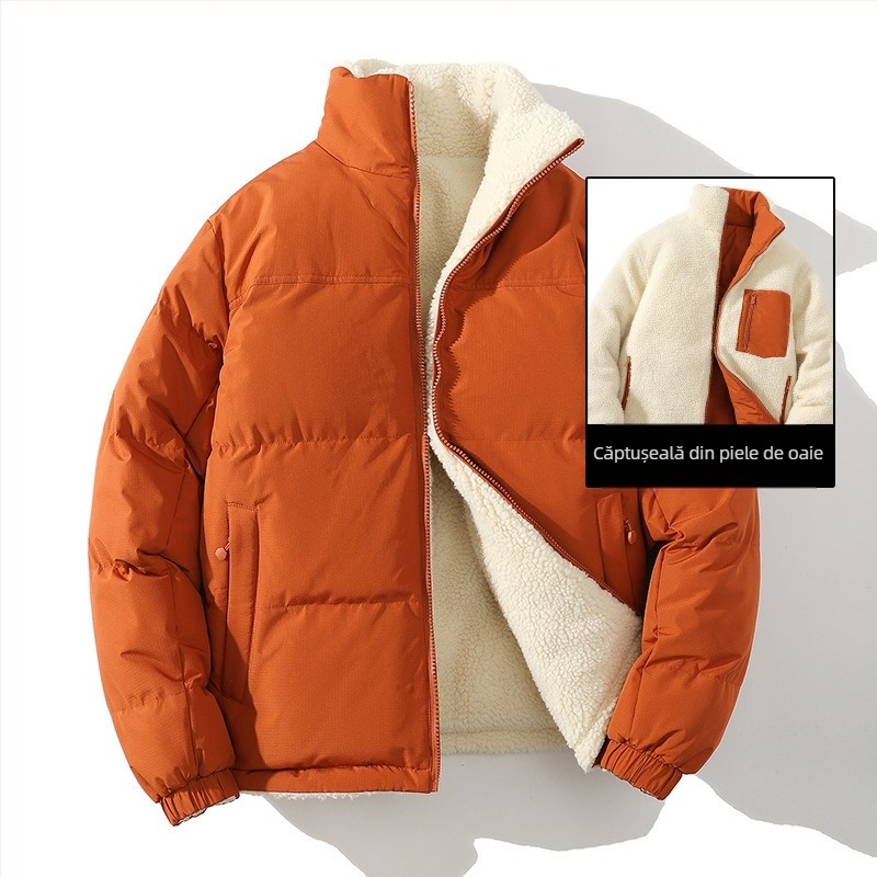 [Îmbrăcăminte cu două fețe] 2024 Iarna nouă, haină japoneză cu două fețe, din lână de miel, căptușită cu bumbac, pentru adolescenți, haină la modă pentru exterior, de marcă, căptușită cu bumbac