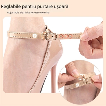 Sandale franceze simple cu perle și toc gros, vârful ascuțit, fără instalare, pantofi mari, cu șiret anti-cădere