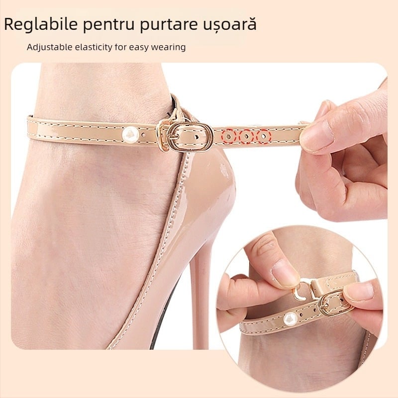 Sandale franceze simple cu perle și toc gros, vârful ascuțit, fără instalare, pantofi mari, cu șiret anti-cădere