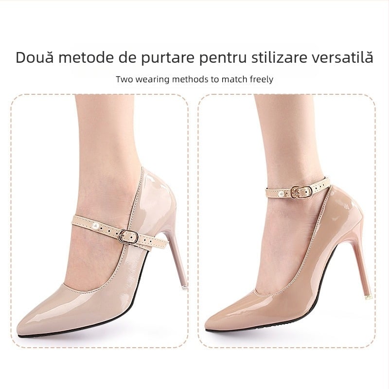 Sandale franceze simple cu perle și toc gros, vârful ascuțit, fără instalare, pantofi mari, cu șiret anti-cădere