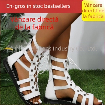Sandale de vară cu fermoar spate, stil nou, cu nituri romane, sandale înalte, colanți, cizme de mărime mare pentru femei, export, vară, comerț exterior