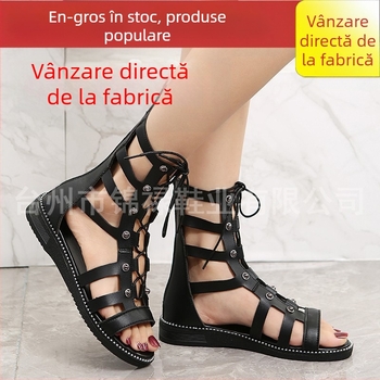 Sandale de vară cu fermoar spate, stil nou, cu nituri romane, sandale înalte, colanți, cizme de mărime mare pentru femei, export, vară, comerț exterior