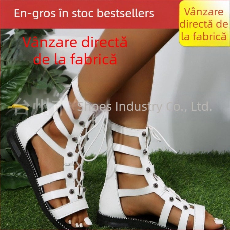 Sandale de vară cu fermoar spate, stil nou, cu nituri romane, sandale înalte, colanți, cizme de mărime mare pentru femei, export, vară, comerț exterior