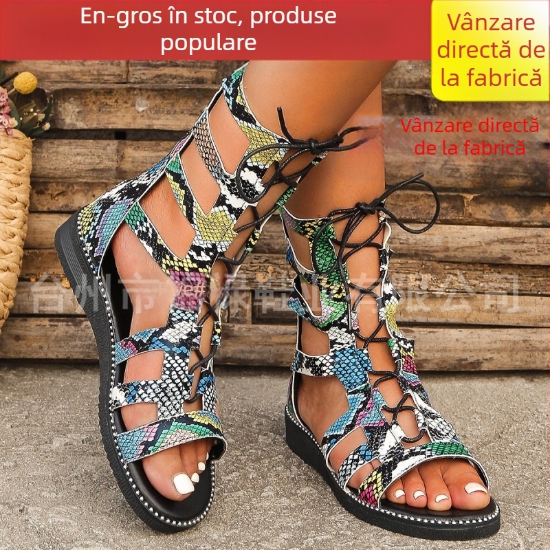 Sandale de vară cu fermoar spate, stil nou, cu nituri romane, sandale înalte, colanți, cizme de mărime mare pentru femei, export, vară, comerț exterior