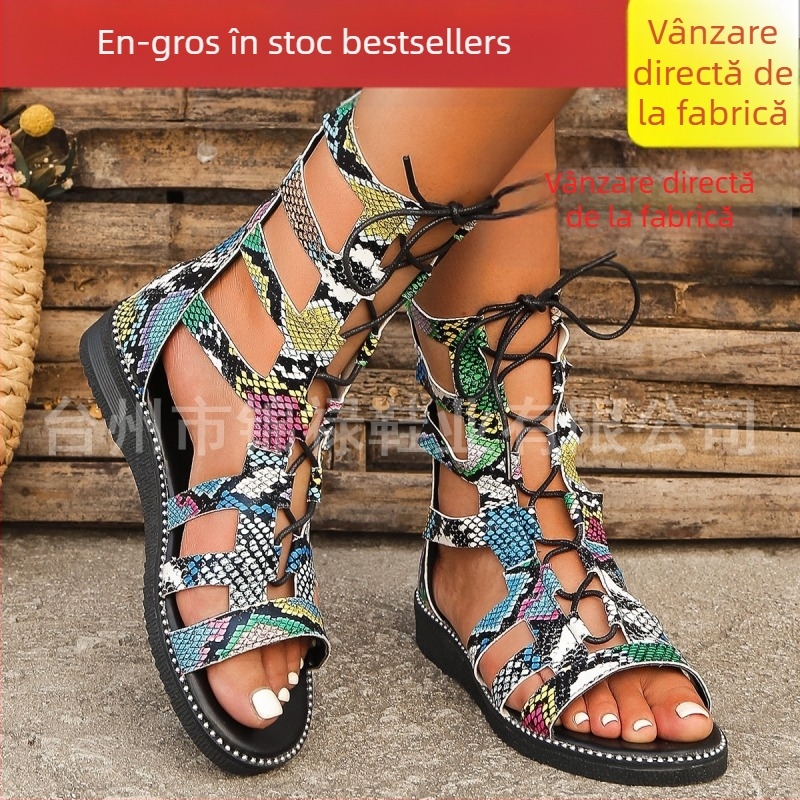 Sandale de vară cu fermoar spate, stil nou, cu nituri romane, sandale înalte, colanți, cizme de mărime mare pentru femei, export, vară, comerț exterior