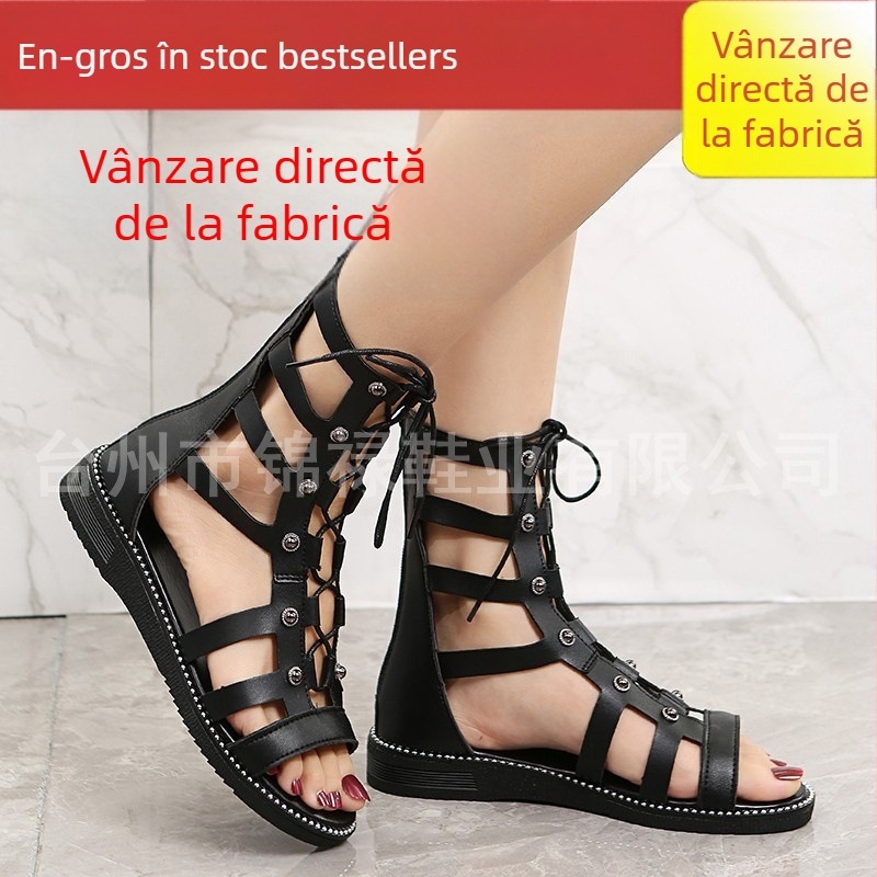 Sandale de vară cu fermoar spate, stil nou, cu nituri romane, sandale înalte, colanți, cizme de mărime mare pentru femei, export, vară, comerț exterior