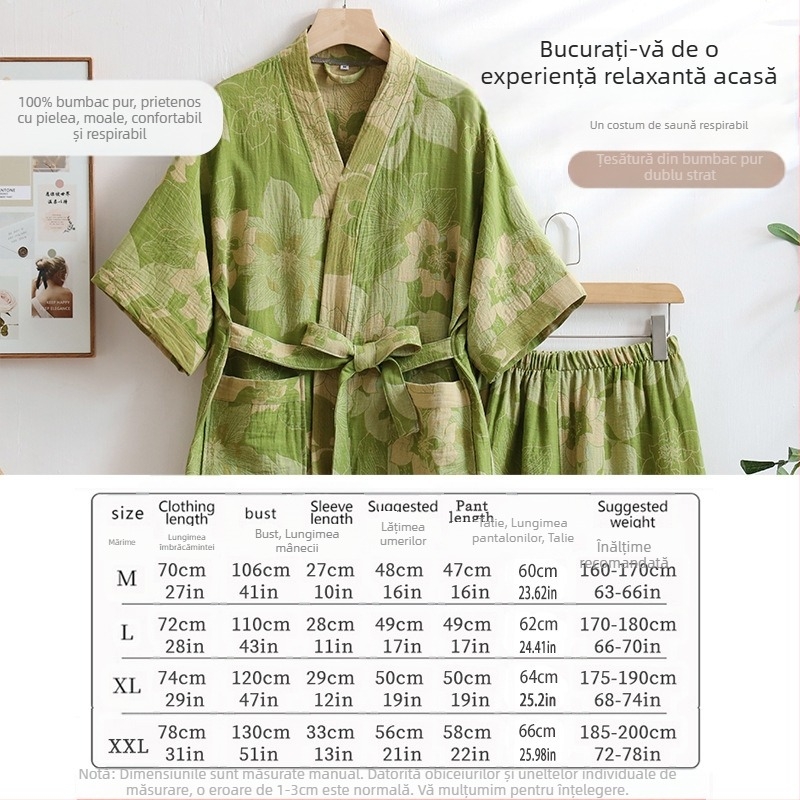 Costum de baie transfrontalier din bumbac pur, cu strat dublu, jacquard, pentru transpirație, halat de baie pentru hotel, costum de fizioterapie, costum de saună pentru masaj, costum de baie pentru cupluri, en-gros