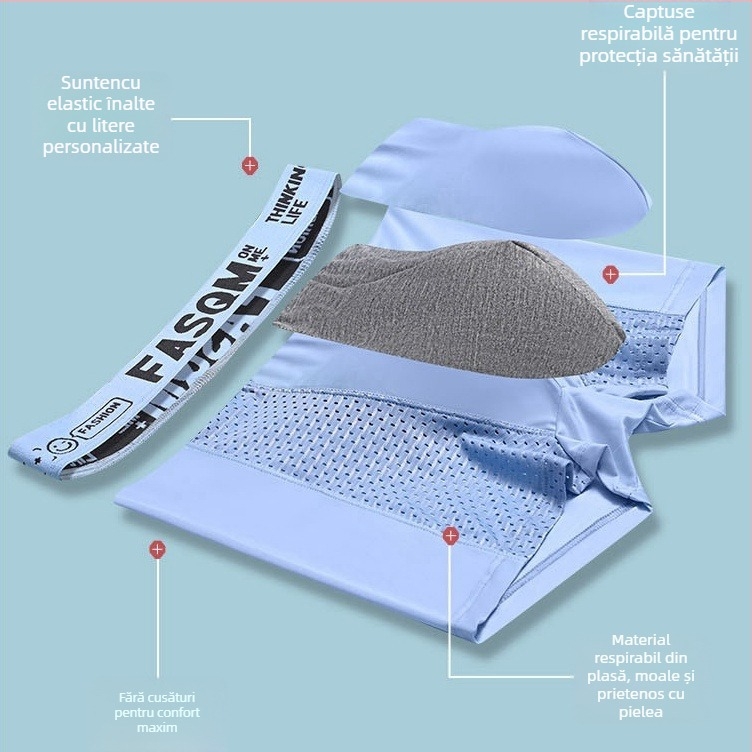 Boxeri bărbați din plasă Ice Silk, respirabili, talie medie, vară, mărimi mari