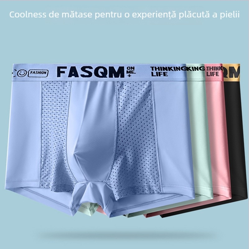 Boxeri bărbați din plasă Ice Silk, respirabili, talie medie, vară, mărimi mari