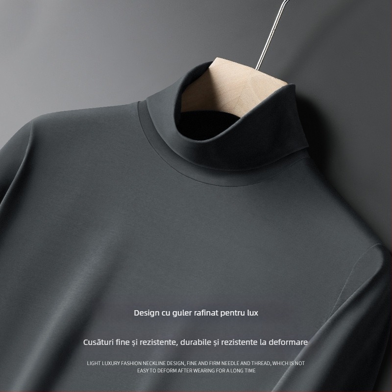 Tricou cu mânecă lungă pentru bărbați, stil anii 50, cu guler înalt, cămașă de lux accesibilă, cu mânecă lungă, casual, stil bărbați