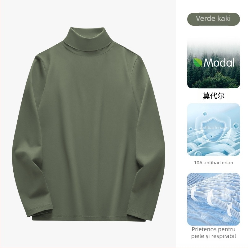 Tricou cu mânecă lungă pentru bărbați, stil anii 50, cu guler înalt, cămașă de lux accesibilă, cu mânecă lungă, casual, stil bărbați