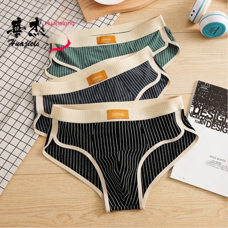 Huajielong, lenjerie intimă bărbătească din bumbac cu dungi, chiloți respirabili, pantaloni scurți la modă pentru bărbați, o generație de păr