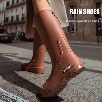 Pantofi de ploaie pentru femei, impermeabili, antiderapanți, cu butuc înalt, cizme de ploaie pentru adulți, pantofi de cauciuc rezistenți la uzură, cu butuc lung, pantofi de apă