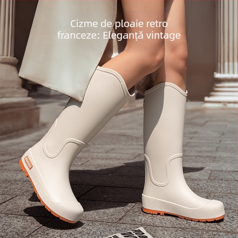 Pantofi de ploaie pentru femei, impermeabili, antiderapanți, cu butuc înalt, cizme de ploaie pentru adulți, pantofi de cauciuc rezistenți la uzură, cu butuc lung, pantofi de apă