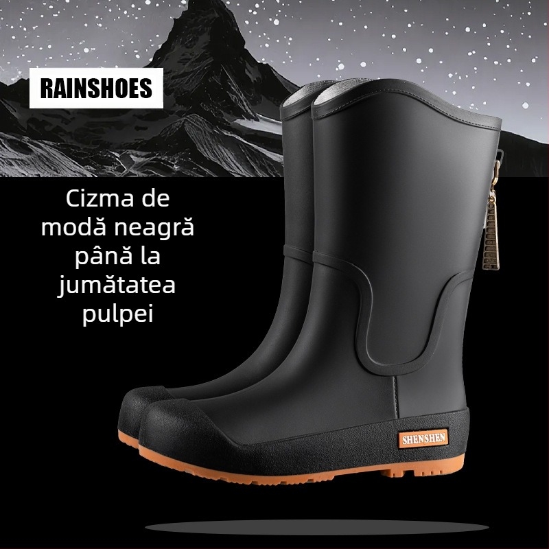 Pantofi de ploaie pentru femei, impermeabili, antiderapanți, cu butuc înalt, cizme de ploaie pentru adulți, pantofi de cauciuc rezistenți la uzură, cu butuc lung, pantofi de apă