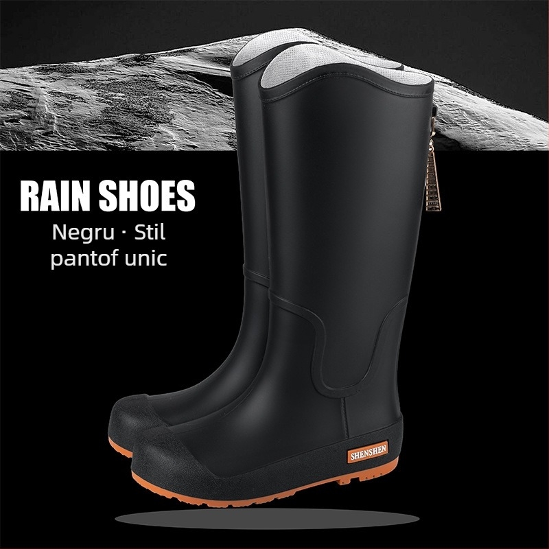 Pantofi de ploaie pentru femei, impermeabili, antiderapanți, cu butuc înalt, cizme de ploaie pentru adulți, pantofi de cauciuc rezistenți la uzură, cu butuc lung, pantofi de apă