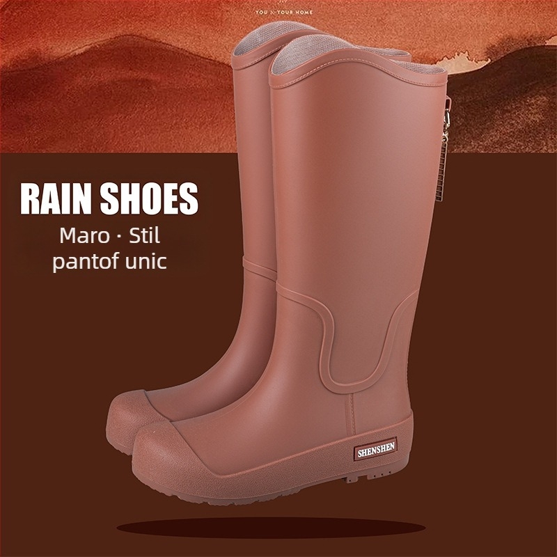 Pantofi de ploaie pentru femei, impermeabili, antiderapanți, cu butuc înalt, cizme de ploaie pentru adulți, pantofi de cauciuc rezistenți la uzură, cu butuc lung, pantofi de apă
