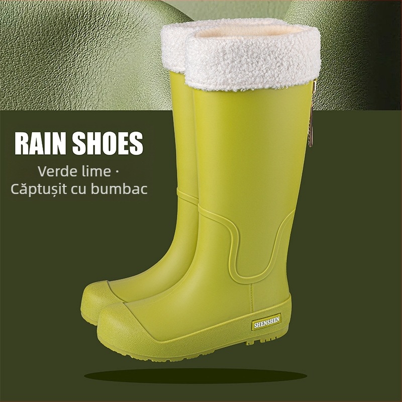 Pantofi de ploaie pentru femei, impermeabili, antiderapanți, cu butuc înalt, cizme de ploaie pentru adulți, pantofi de cauciuc rezistenți la uzură, cu butuc lung, pantofi de apă