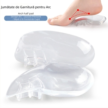 Semi-pernuță transparentă pentru arc plantar pentru adulți cu picioare arcuite în interior și în exterior, pernuță ortopedică pentru arcul posterior, branț plat cu suport pentru arc plantar