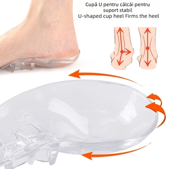 Semi-pernuță transparentă pentru arc plantar pentru adulți cu picioare arcuite în interior și în exterior, pernuță ortopedică pentru arcul posterior, branț plat cu suport pentru arc plantar