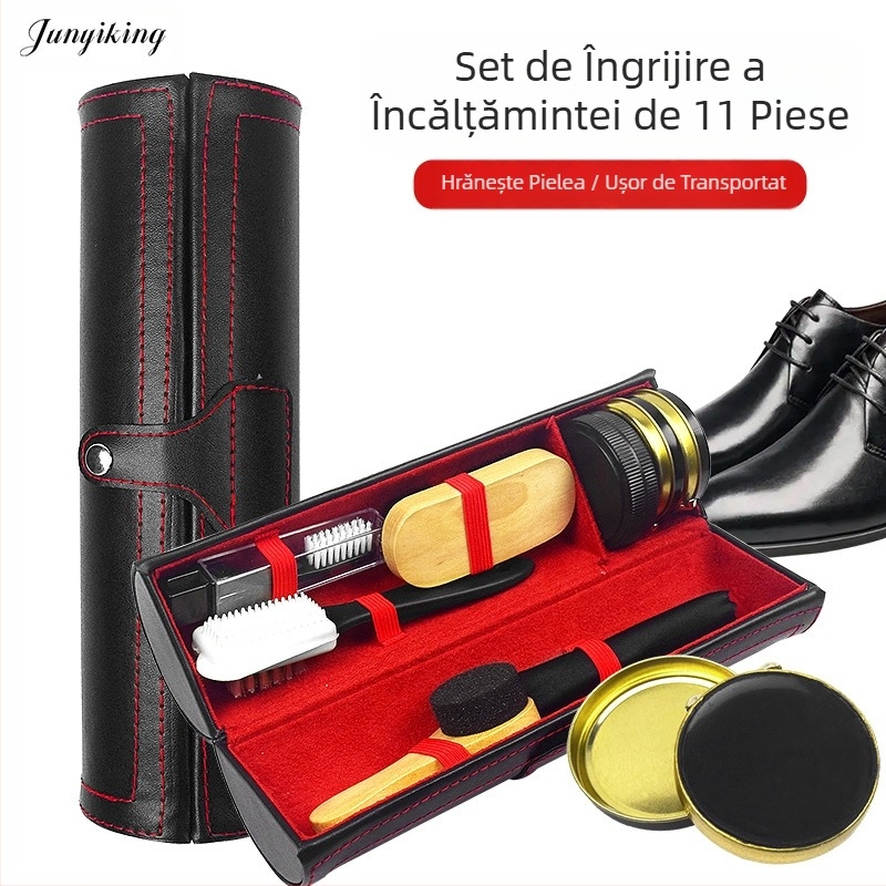 Set de lustruire și întreținere a pantofilor din piele, 11 piese, instrumente de curățare și întreținere a pantofilor negri și incolori