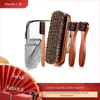 Set complet de perii pentru încălțăminte din lemn masiv de întreținere de înaltă calitate, perie de curățare pentru încălțăminte din piele, perie cu peri de cal
