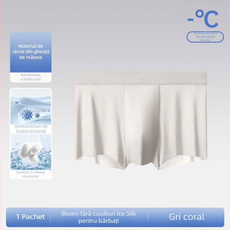 Lenjerie intimă pentru bărbați, pantaloni scurți de mătase glacială, fără urme, transparent, subțire, lenjerie intimă pentru bărbați Cool Sense 7A, boxeri antibacterieni și respirabili