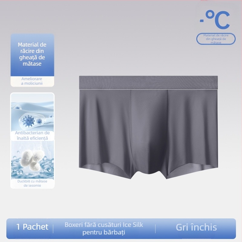 Lenjerie intimă pentru bărbați, pantaloni scurți de mătase glacială, fără urme, transparent, subțire, lenjerie intimă pentru bărbați Cool Sense 7A, boxeri antibacterieni și respirabili
