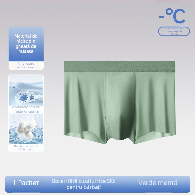 Lenjerie intimă pentru bărbați, pantaloni scurți de mătase glacială, fără urme, transparent, subțire, lenjerie intimă pentru bărbați Cool Sense 7A, boxeri antibacterieni și respirabili