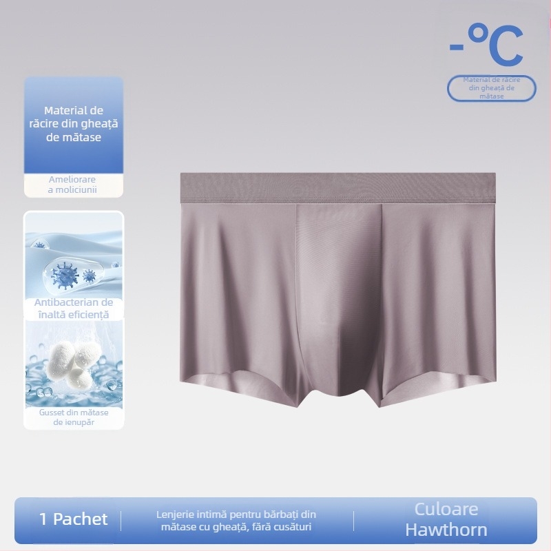 Lenjerie intimă pentru bărbați, pantaloni scurți de mătase glacială, fără urme, transparent, subțire, lenjerie intimă pentru bărbați Cool Sense 7A, boxeri antibacterieni și respirabili