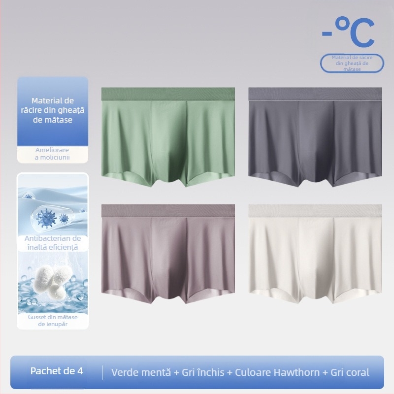 Lenjerie intimă pentru bărbați, pantaloni scurți de mătase glacială, fără urme, transparent, subțire, lenjerie intimă pentru bărbați Cool Sense 7A, boxeri antibacterieni și respirabili