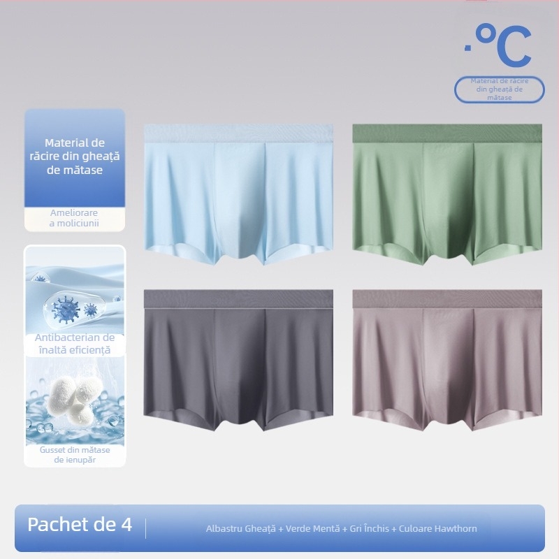 Lenjerie intimă pentru bărbați, pantaloni scurți de mătase glacială, fără urme, transparent, subțire, lenjerie intimă pentru bărbați Cool Sense 7A, boxeri antibacterieni și respirabili