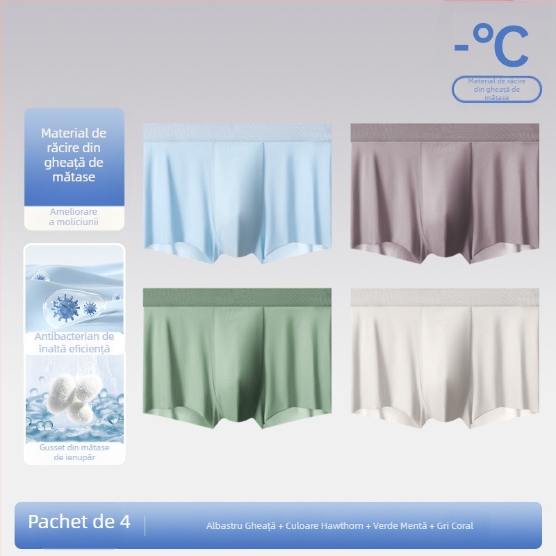 Lenjerie intimă pentru bărbați, pantaloni scurți de mătase glacială, fără urme, transparent, subțire, lenjerie intimă pentru bărbați Cool Sense 7A, boxeri antibacterieni și respirabili