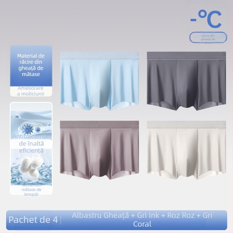 Lenjerie intimă pentru bărbați, pantaloni scurți de mătase glacială, fără urme, transparent, subțire, lenjerie intimă pentru bărbați Cool Sense 7A, boxeri antibacterieni și respirabili