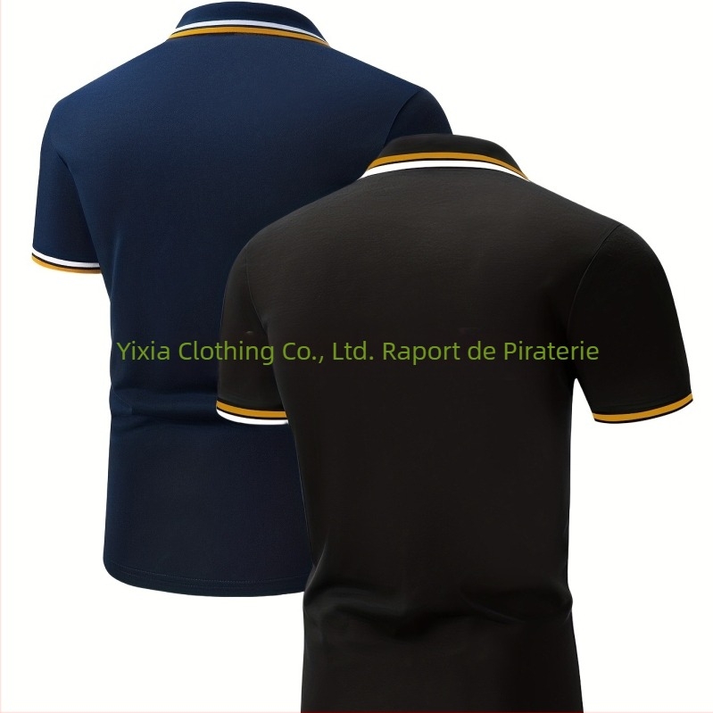 Set de cămăși bărbătești cu mânecă scurtă și guler contrastant - Poliester ușor, albastru pal și roz