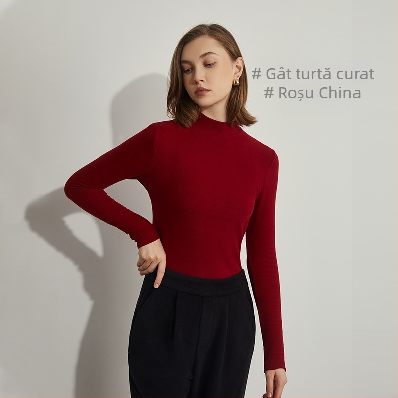 Tricou cu mânecă lungă pentru femei Derong, cu acid hialuronic, termic, pentru frumusețea pielii, 2024, toamna și iarna, nou, cu guler jumătate de broască țestoasă