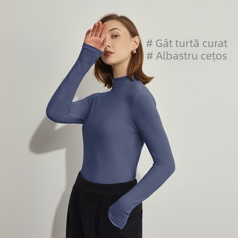 Tricou cu mânecă lungă pentru femei Derong, cu acid hialuronic, termic, pentru frumusețea pielii, 2024, toamna și iarna, nou, cu guler jumătate de broască țestoasă