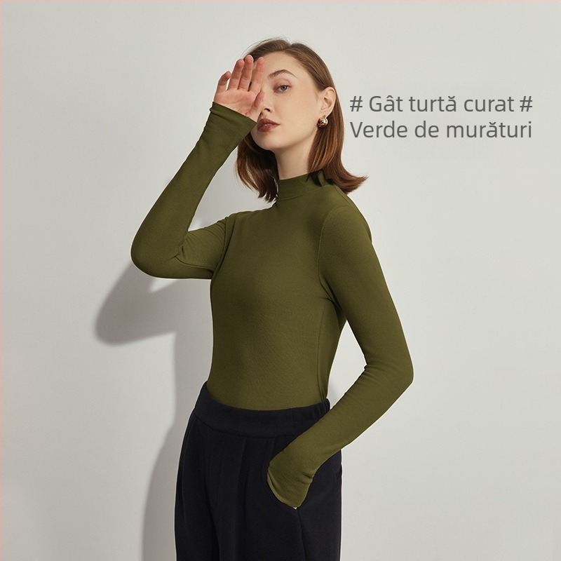 Tricou cu mânecă lungă pentru femei Derong, cu acid hialuronic, termic, pentru frumusețea pielii, 2024, toamna și iarna, nou, cu guler jumătate de broască țestoasă