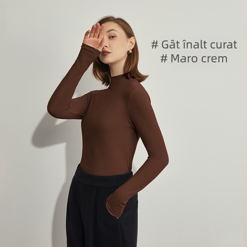 Tricou cu mânecă lungă pentru femei Derong, cu acid hialuronic, termic, pentru frumusețea pielii, 2024, toamna și iarna, nou, cu guler jumătate de broască țestoasă