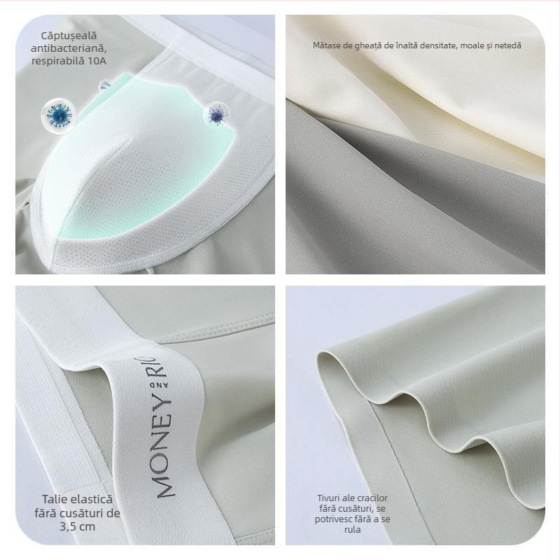 Boxer briefs pentru bărbați din Ice Silk, respirabile, antibacteriene, cu elasticitate înaltă