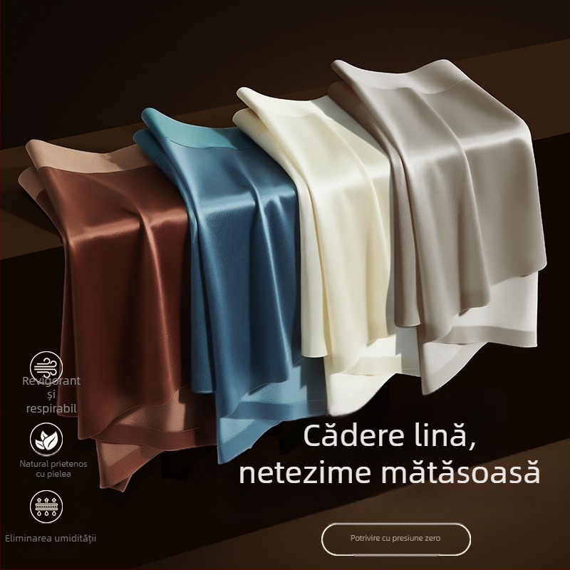Lenjerie intimă populară de lux din satin de mătase glacială pentru bărbați, cusătură interioară antibacteriană din mătase Mulberry, producător de boxeri bărbătești Naked-Feel