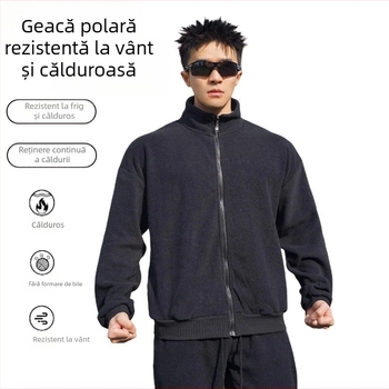 Toamna și iarna nou costum pentru bărbați, căptușit cu fleece, hanorac îngroșat, jachetă din fleece, jachetă cu fermoar larg, top la modă pentru fitness