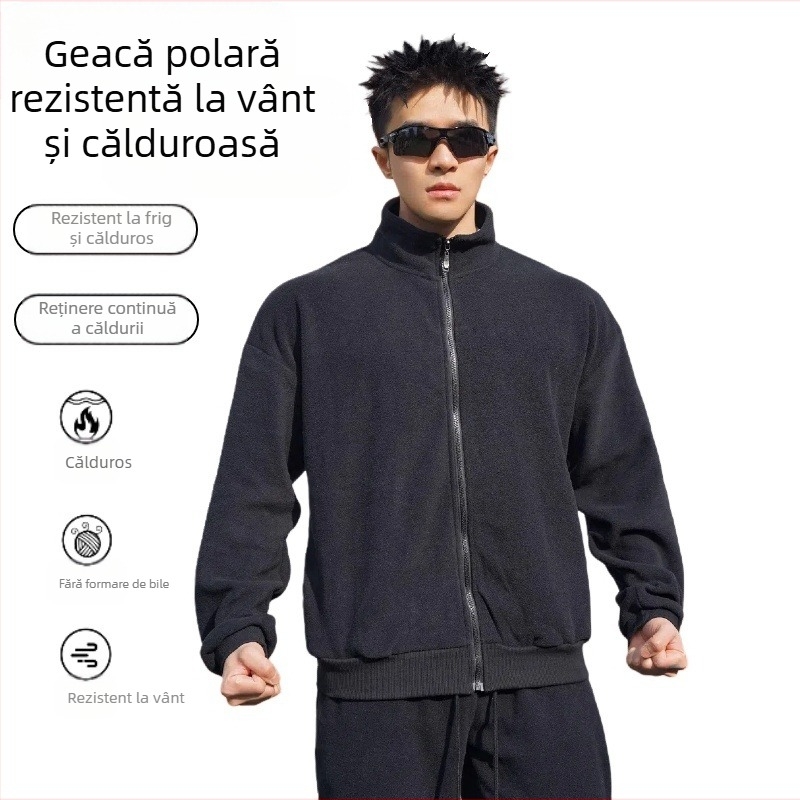 Toamna și iarna nou costum pentru bărbați, căptușit cu fleece, hanorac îngroșat, jachetă din fleece, jachetă cu fermoar larg, top la modă pentru fitness