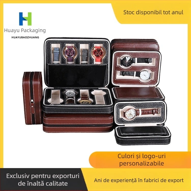 Cutie de ceas transfrontalieră cu 2 biți, 4 biți, 6 biți, 8 biți, 10 biți, 12 biți, din piele PU, geantă cu fermoar pentru ceas portabil