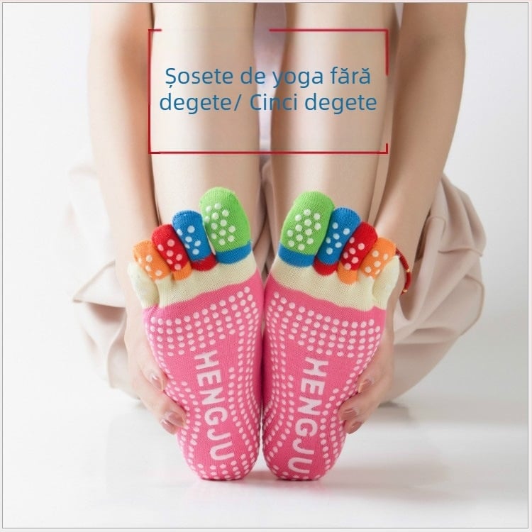 Șosete de yoga cu degete întregi, cu buline colorate și puncte transfrontaliere, antiderapante, cu cinci degete, șosete de dans, cu tub mediu, cu vârf deschis, Dropshipping
